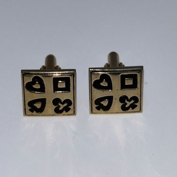 Vintage SWANK gold tone cufflink & tie tack poker player cards heart spade etc - Picture 5 of 7